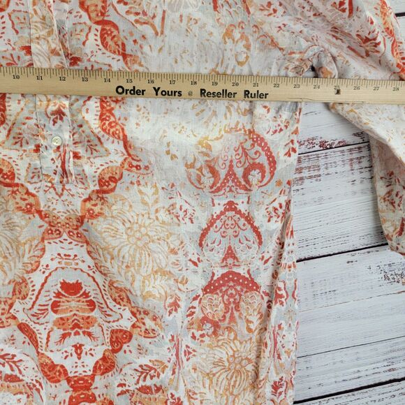 Chicos Womens 3 16/18 Shirt Medallion Print Linen Tunic Lagenlook Coastal Beachy - Picture 4 of 8